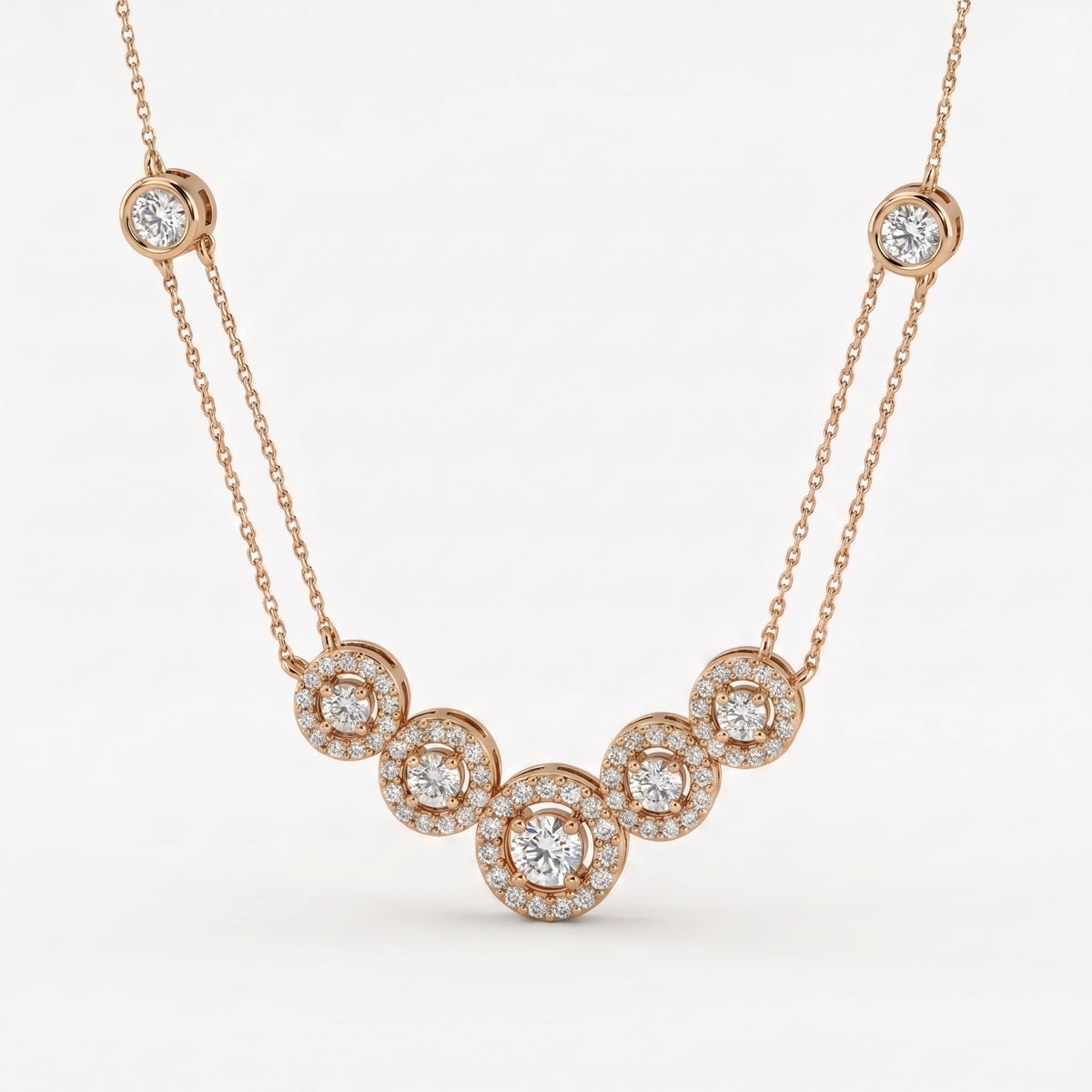 Elegant Round Brilliant Halo Design Fashion Necklace