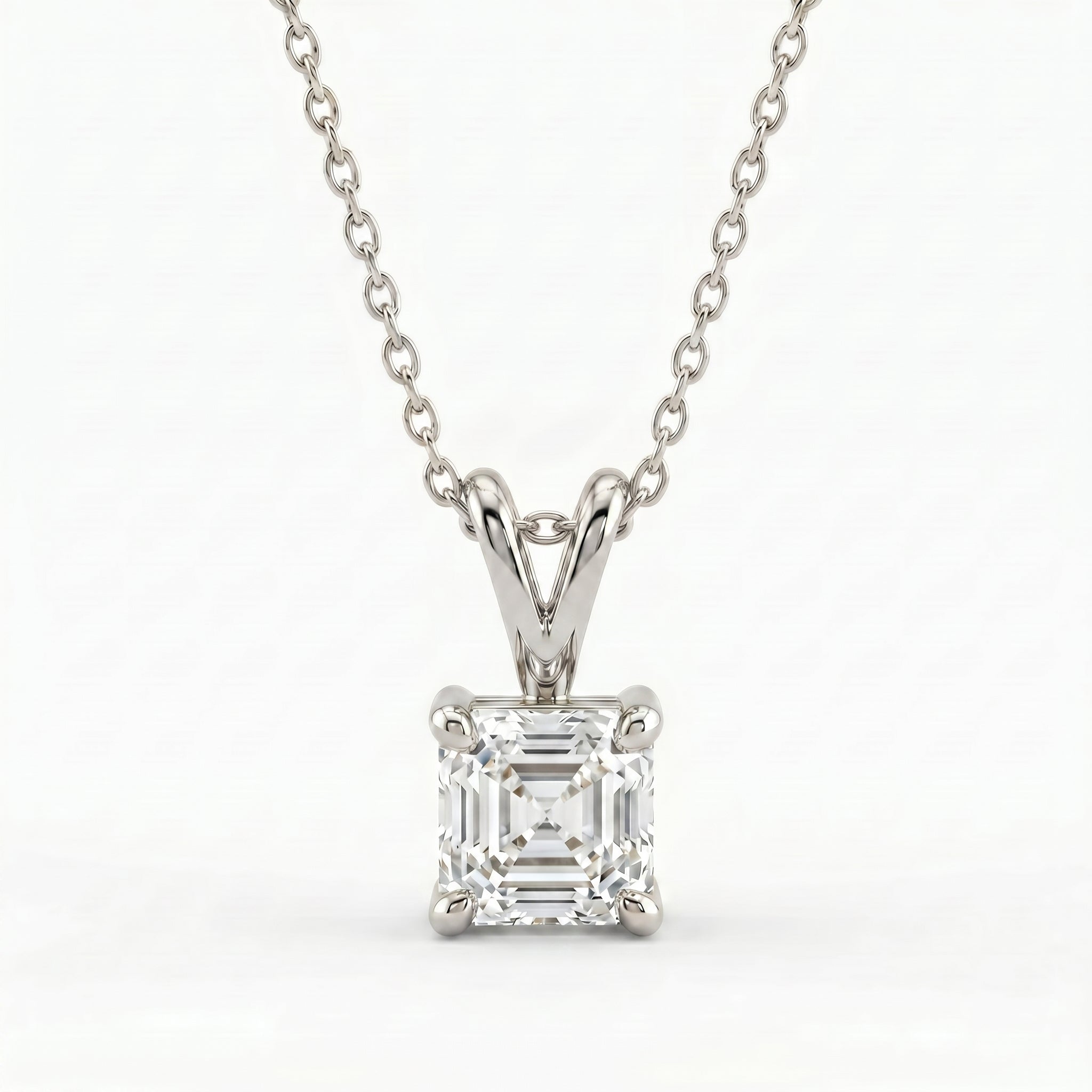 Diamond pendant necklace on a white background