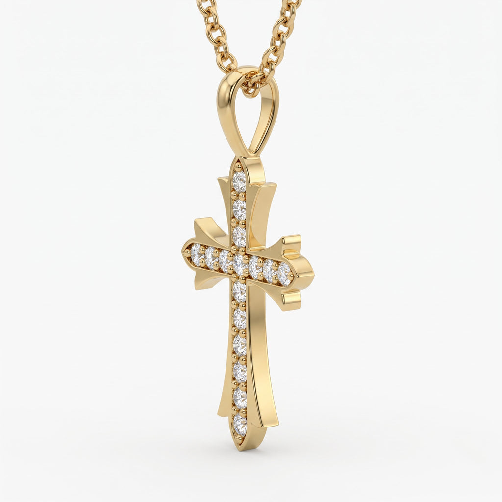 Celestial Radiance Round Diamond Cross Pendant Necklace