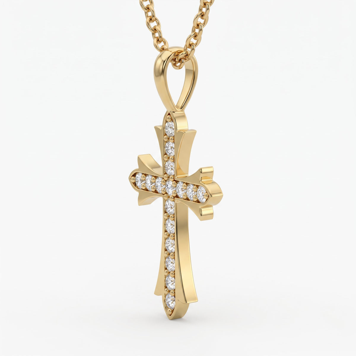 Celestial Radiance Round Diamond Cross Pendant Necklace