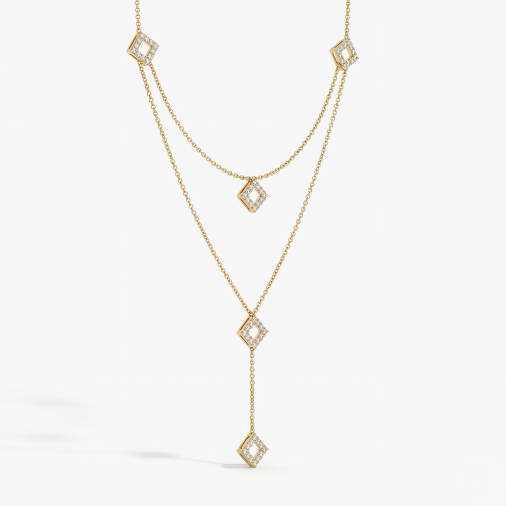 Celestia Luxe Double-Layer Geometric Round Diamond Fashion Necklace