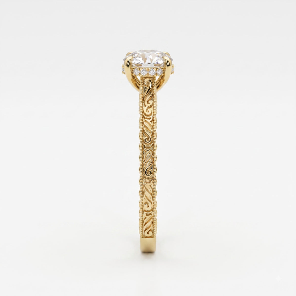 The Aurelia Royale Ornate Round Diamond Hidden Halo Ring