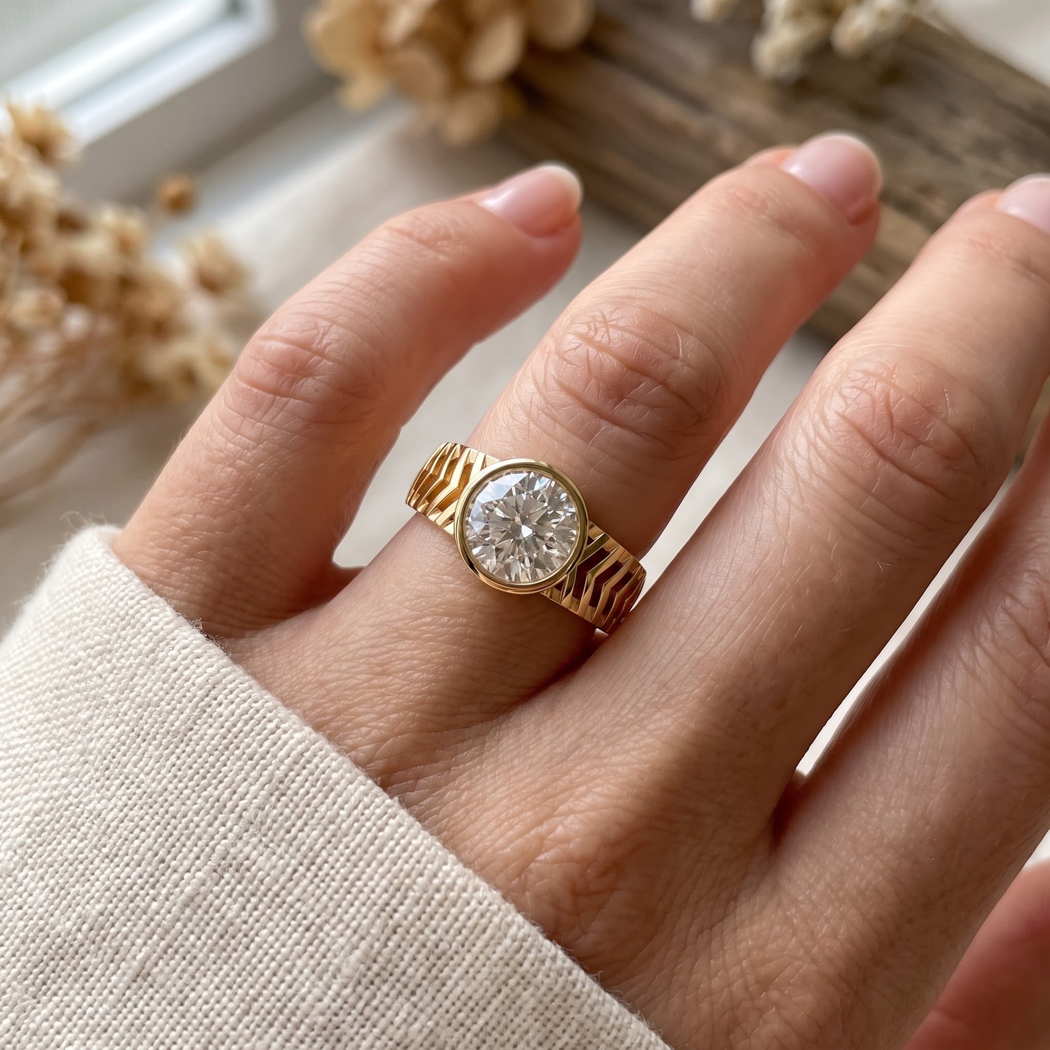Modern Geometric Statement Solitaire Ring