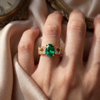 Modern Green Oval Diamond Vintage Inspired Ring