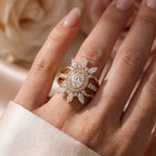 Celestia Bloom Oval Diamond Floral Sunburst Vintage Ring