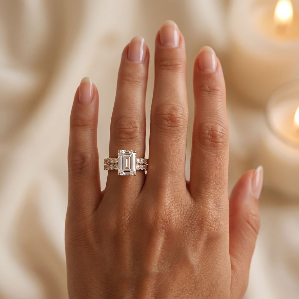 Celestia Luxe Emerald-Cut Diamond Hidden Halo Ring