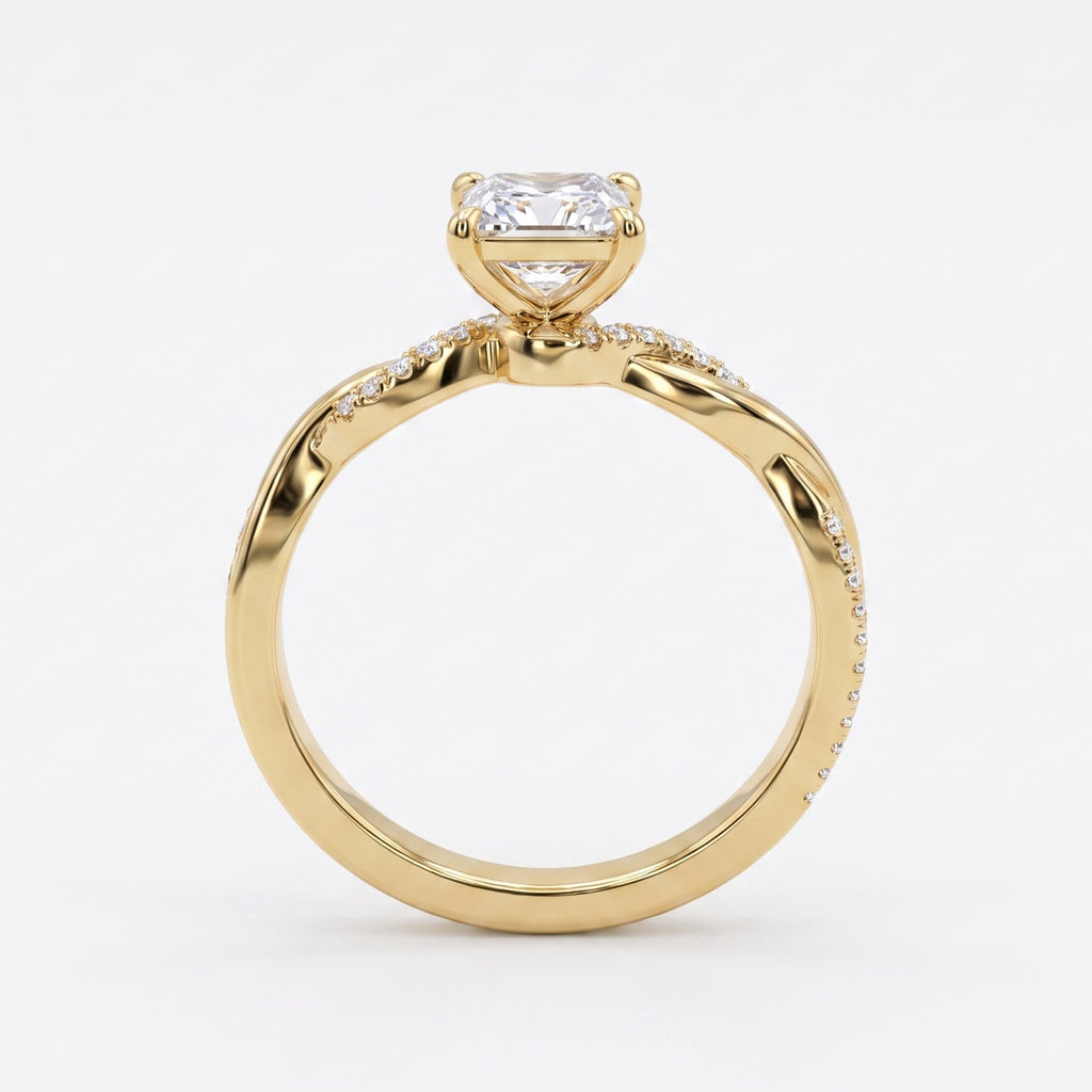 Princess Cut Crossover Pavé Side Stone Engagement Ring