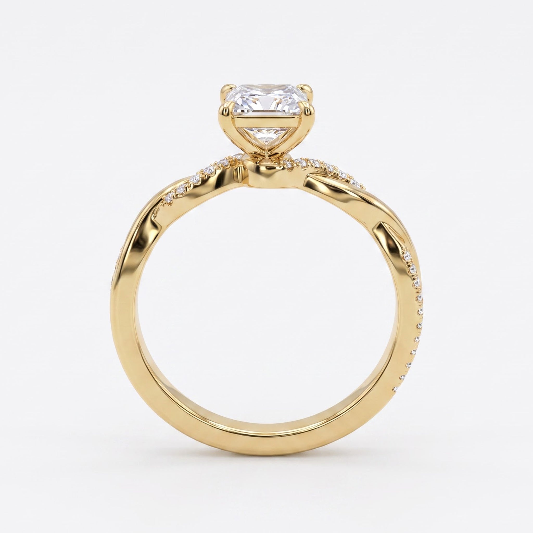 Princess Cut Crossover Pavé Side Stone Engagement Ring