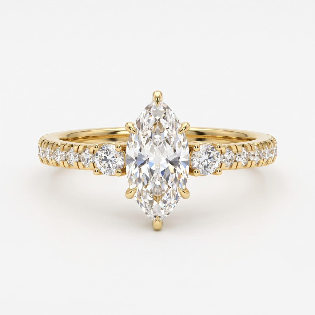 Luxury Celestia Marquise Diamond Side Stone Ring