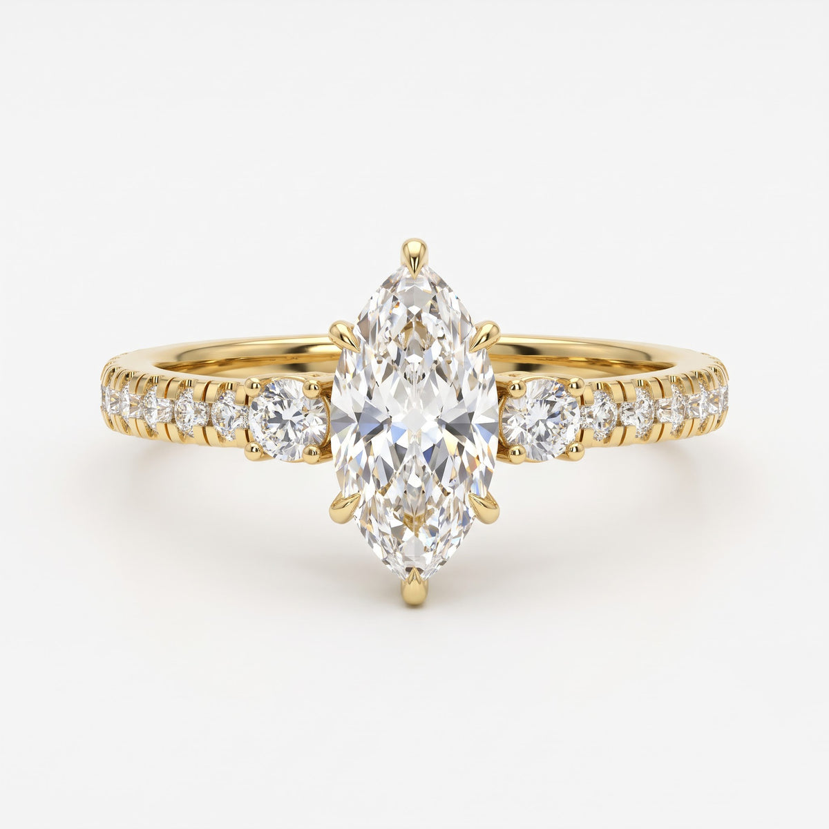 Luxury Celestia Marquise Diamond Side Stone Ring