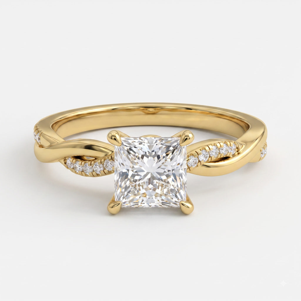 Princess Cut Crossover Pavé Side Stone Engagement Ring