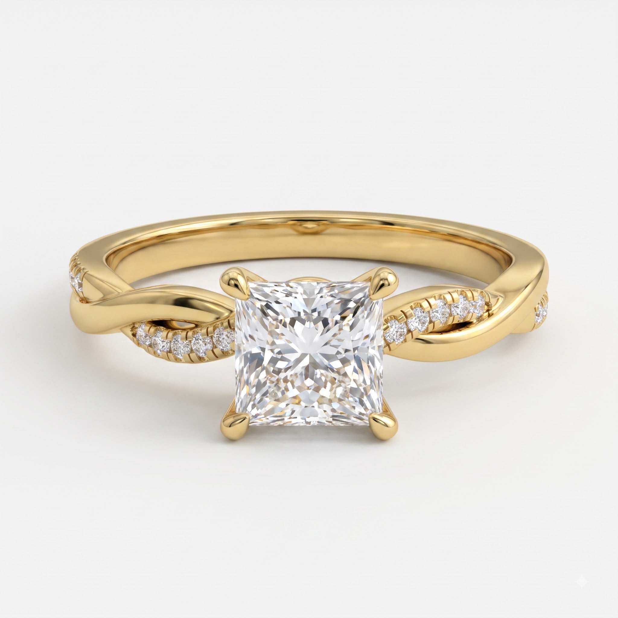 Princess Cut Crossover Pavé Side Stone Engagement Ring