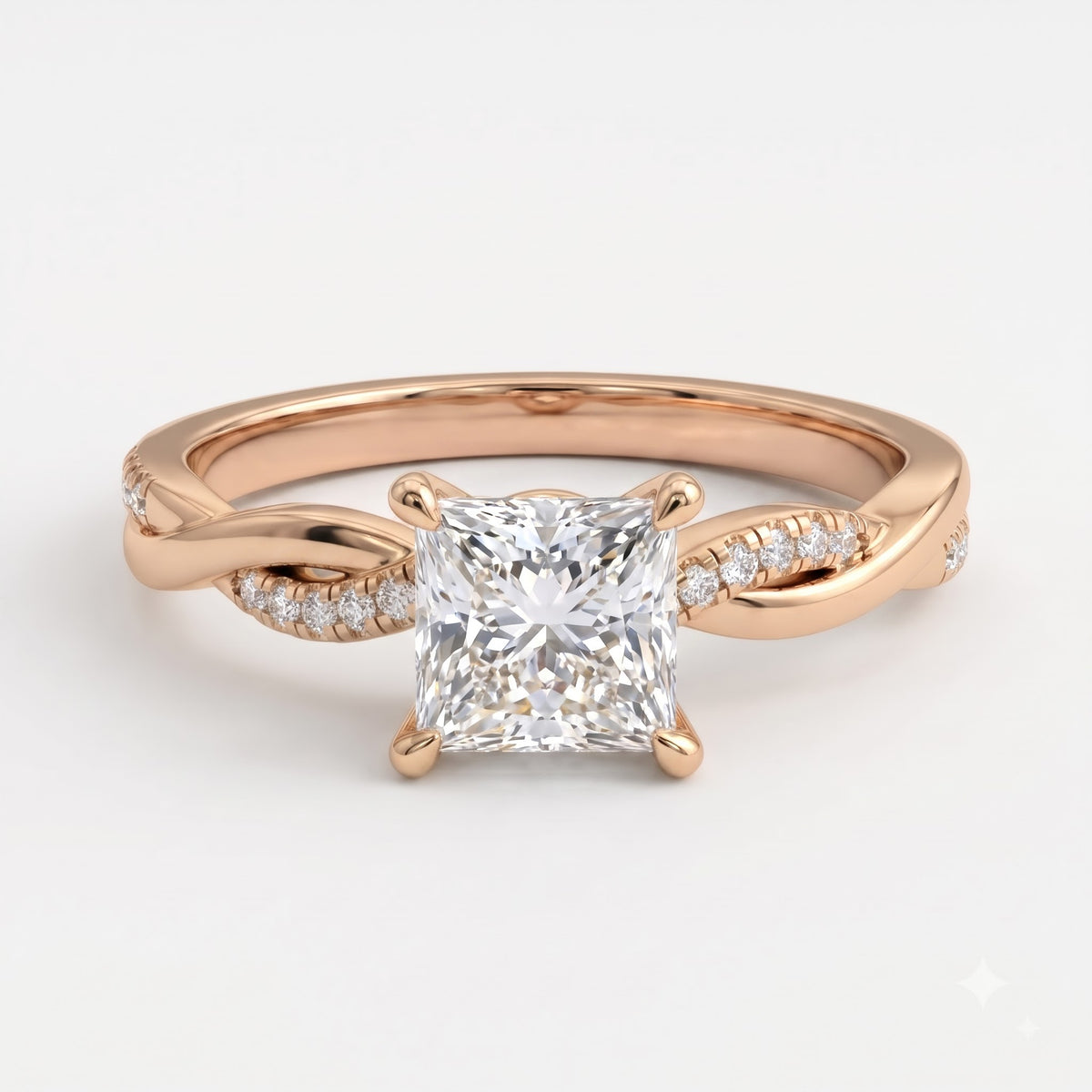 Princess Cut Crossover Pavé Side Stone Engagement Ring