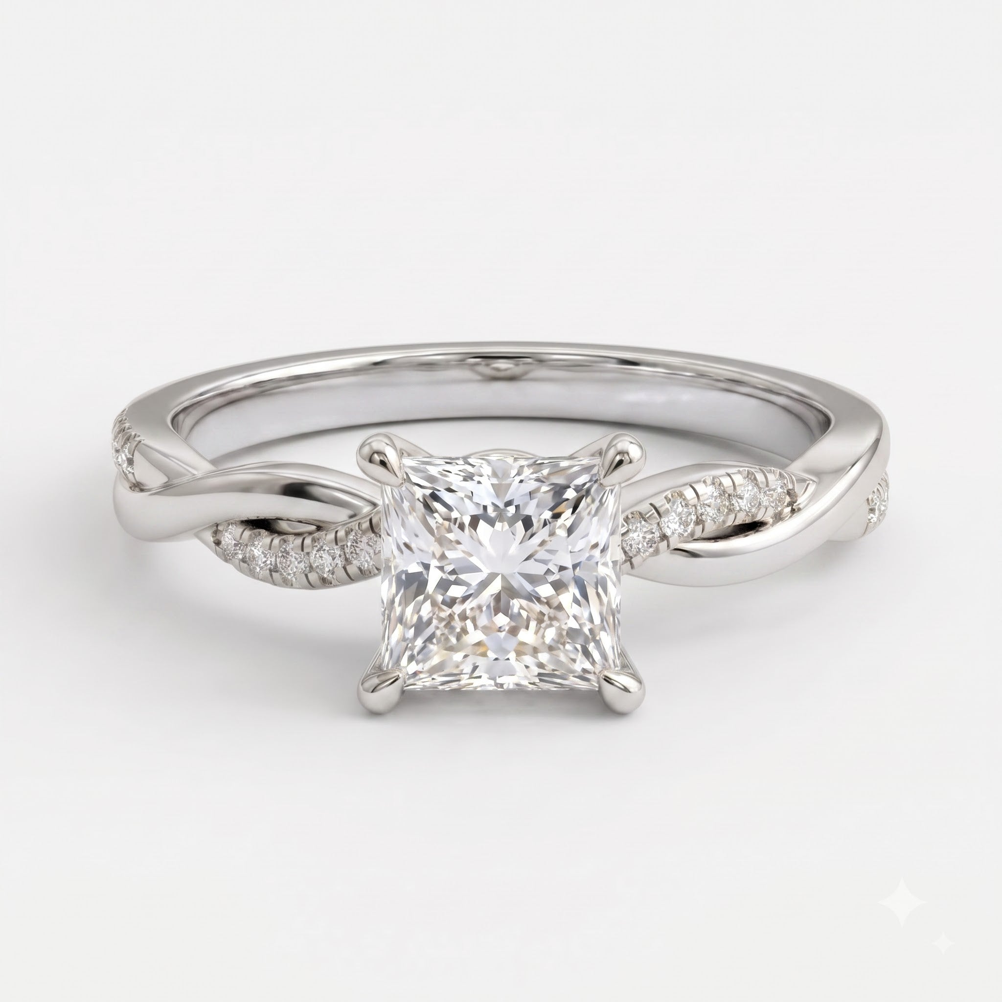 Princess Cut Crossover Pavé Side Stone Engagement Ring