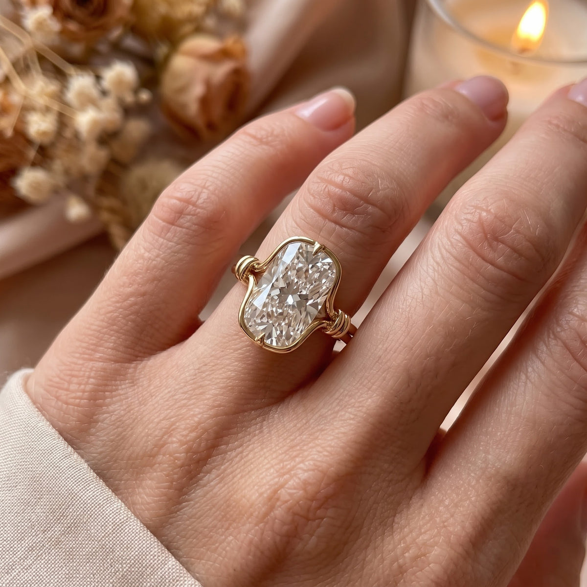Luxury Celestia Timeless long Cushion Cut Diamond Solitaire Ring