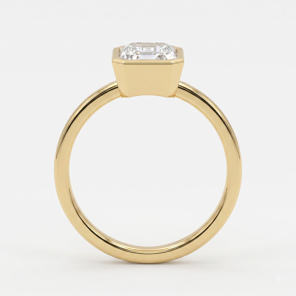 The Valenne Asscher Diamond Bezal Setting Solitaire Ring