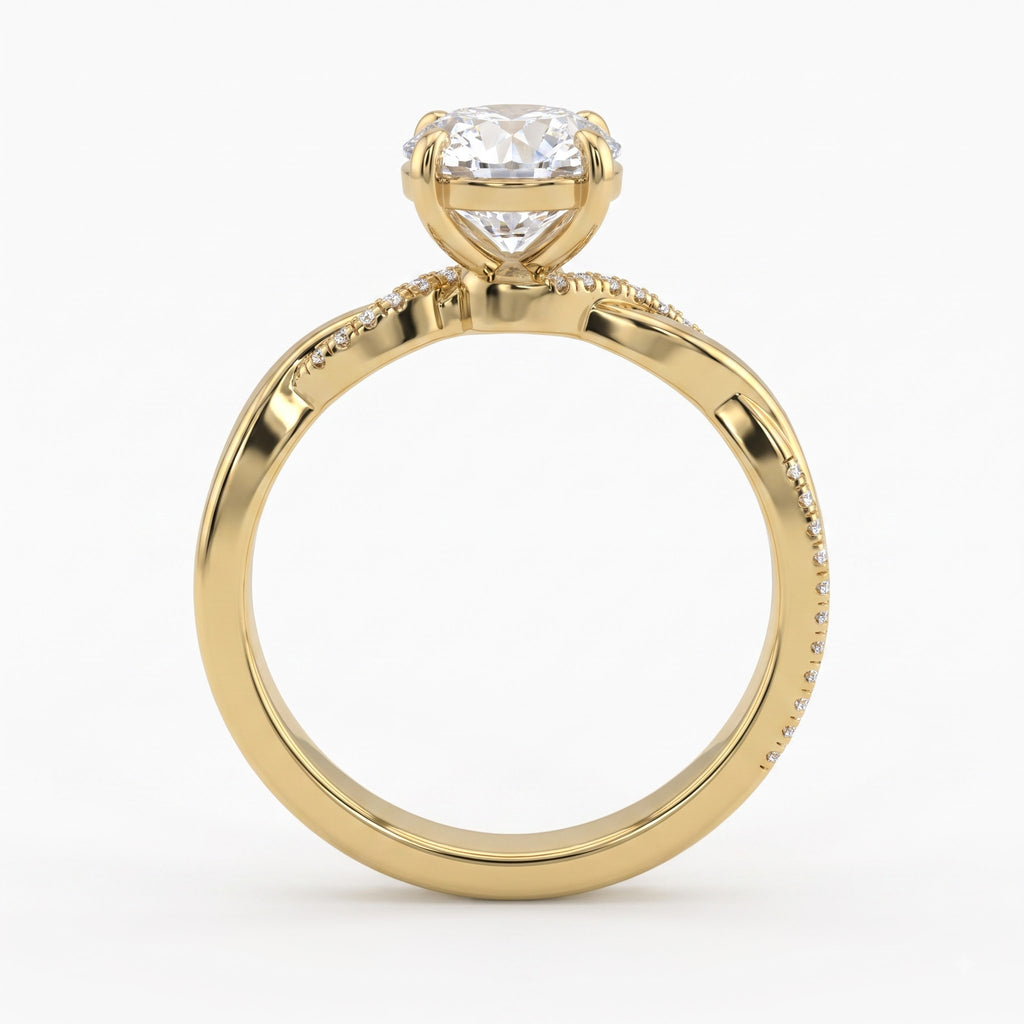 Round Brilliant Twisted Split-Shank Pavé Side Stone Engagement Ring