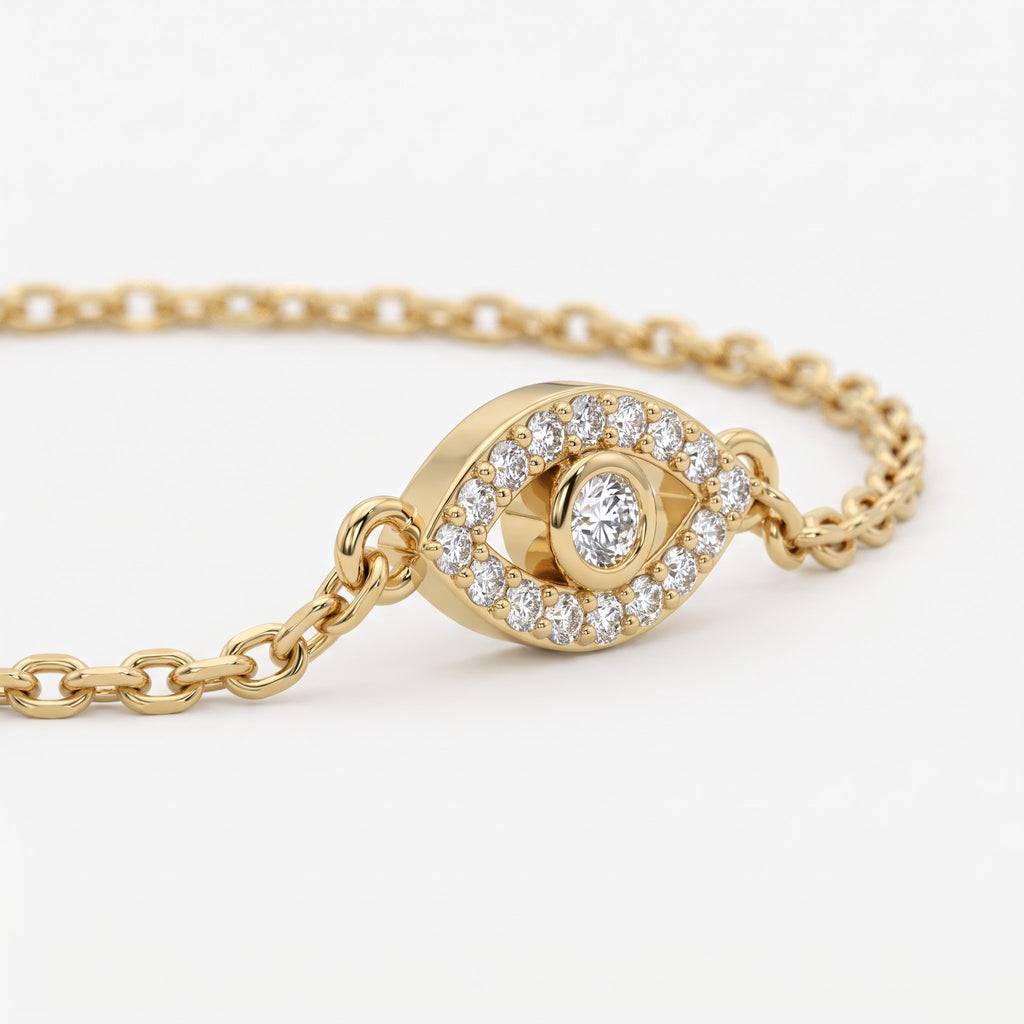 Luxe Radiance Evil Eye Round Diamond Chain Bracelet