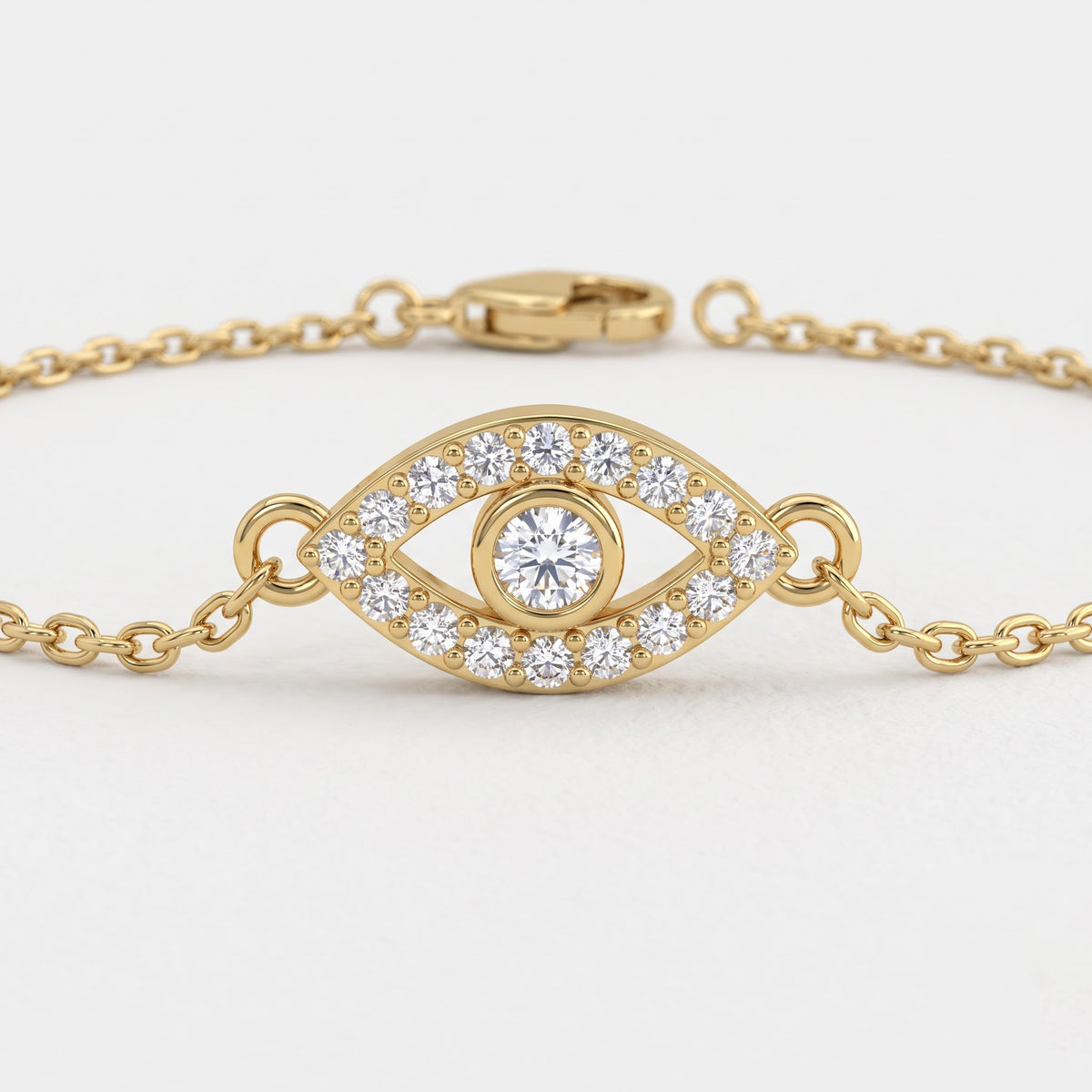 Luxe Radiance Evil Eye Round Diamond Chain Bracelet