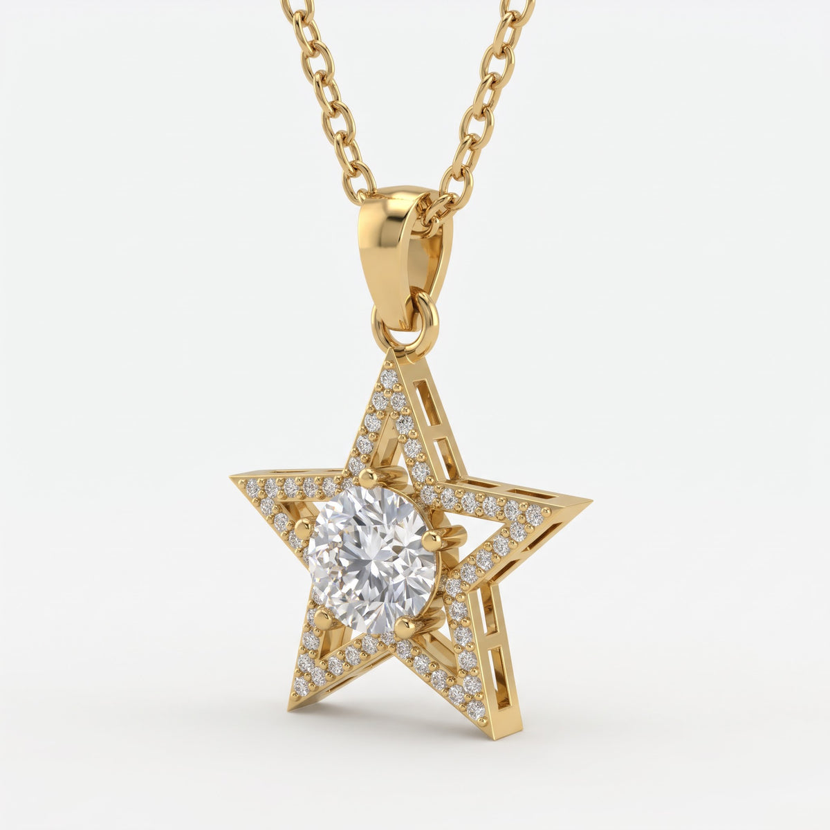 Celestial Sparkle Star Design Round Diamond Pendant Necklace