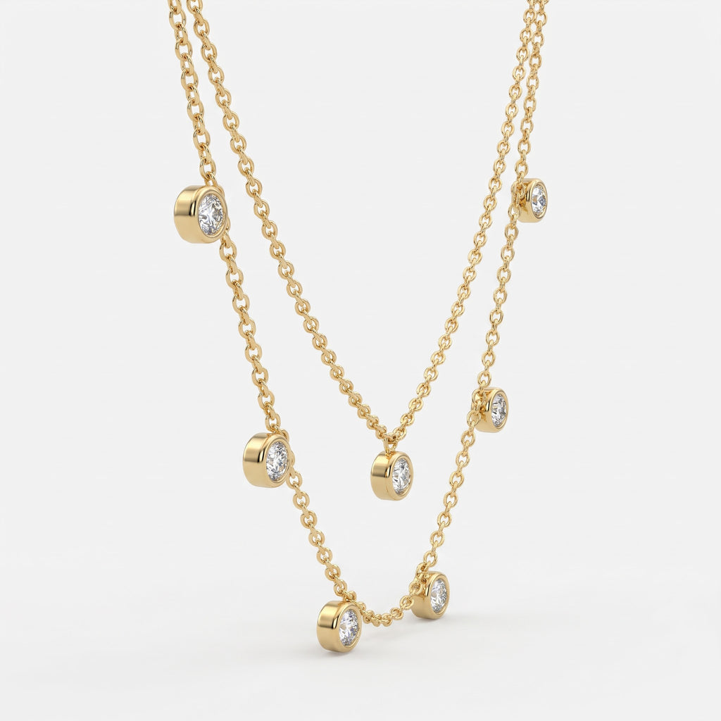 Double-Layer Round Diamond Bezel Fashion Necklace