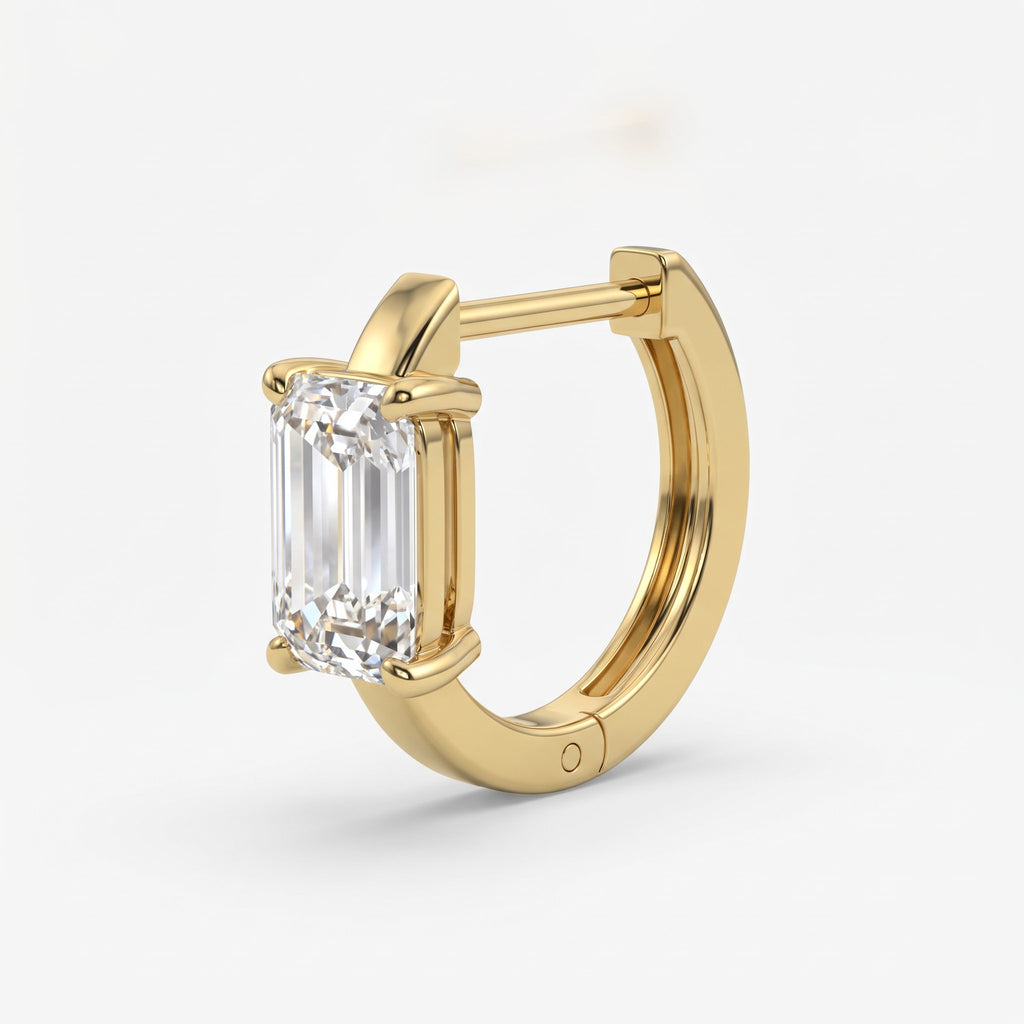 Modern Emerald Cut Diamond Huggie Hoops Earrings