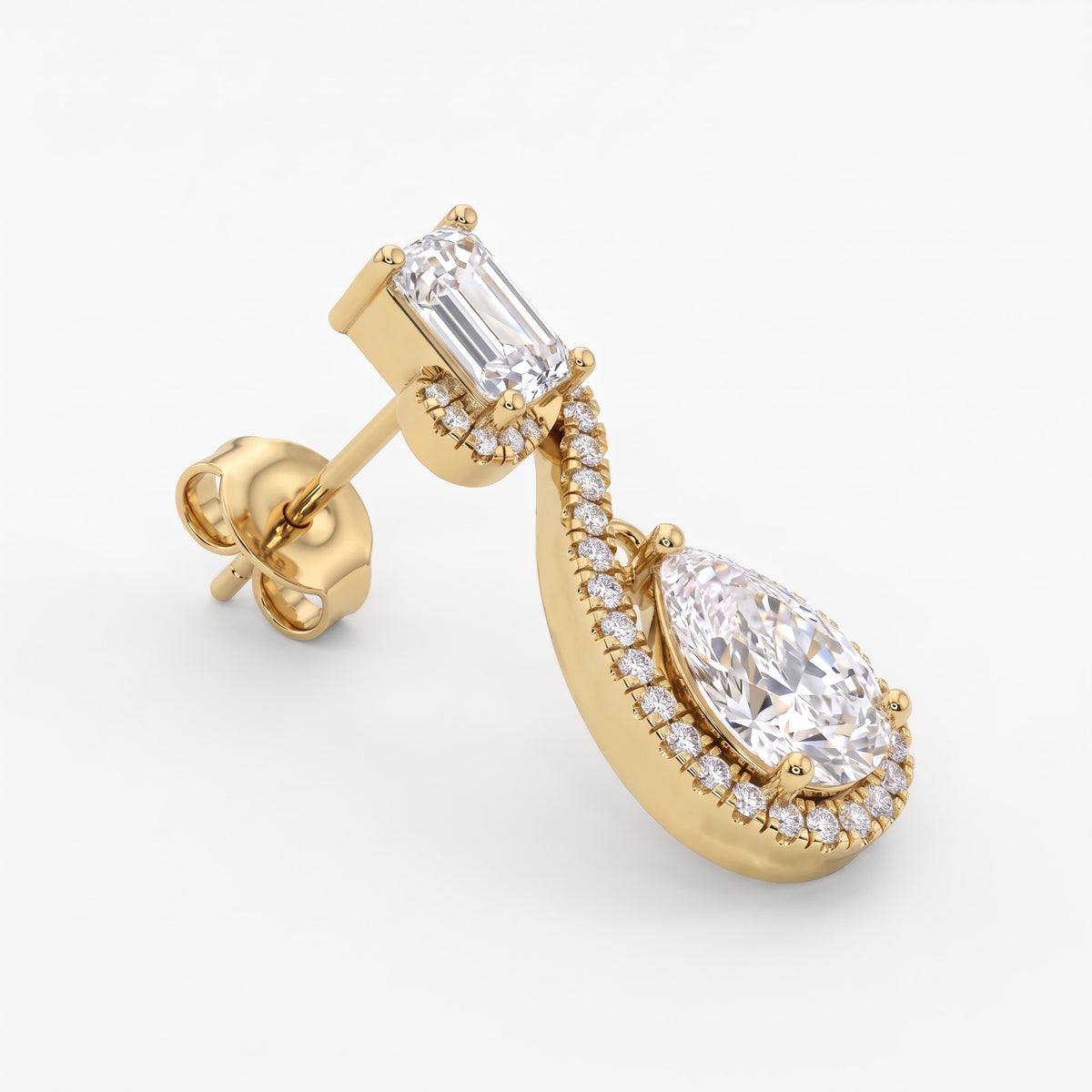 Celestia Luxe Emerald & Pear Cut Diamond Twist Fashion Earrings
