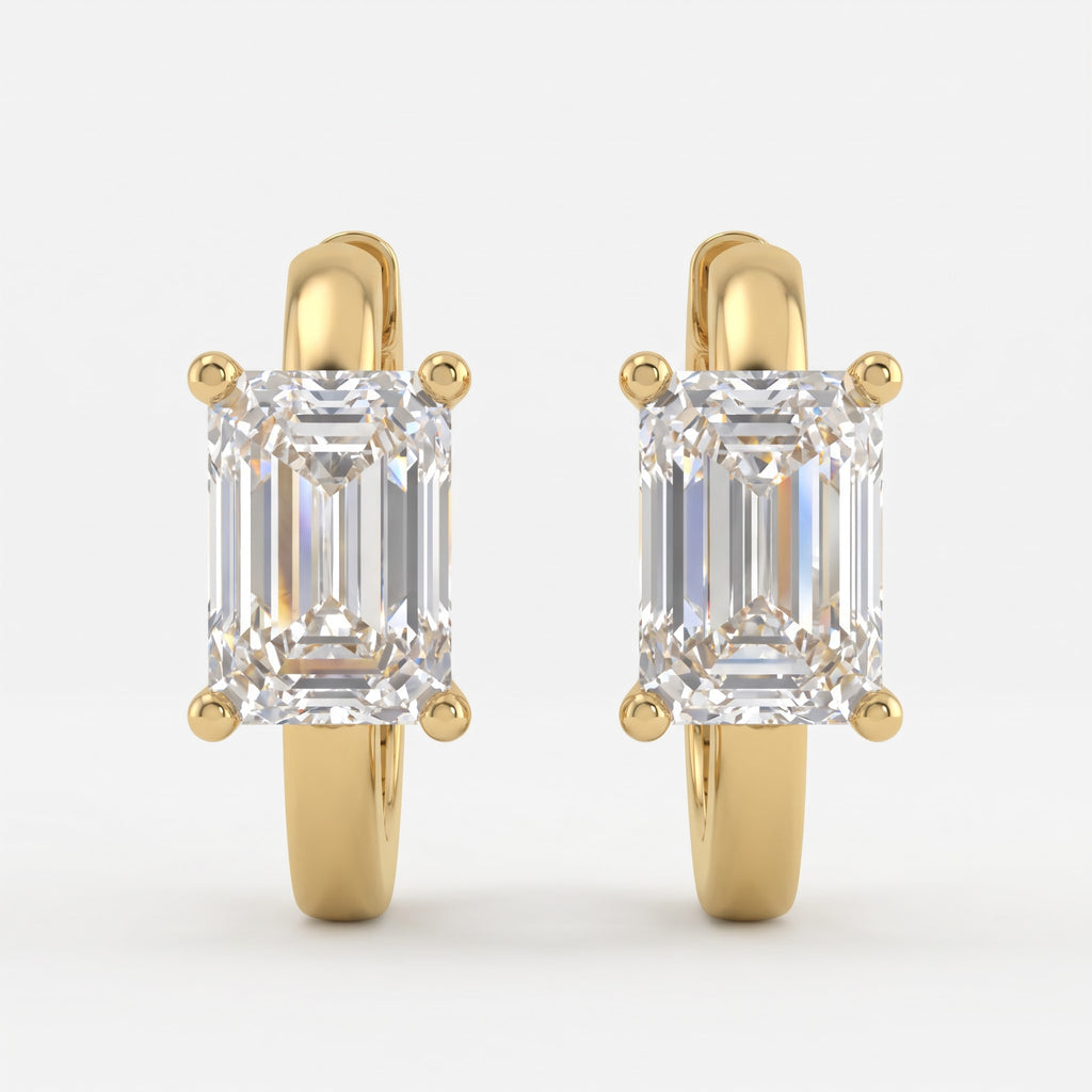 Modern Emerald Cut Diamond Huggie Hoops Earrings