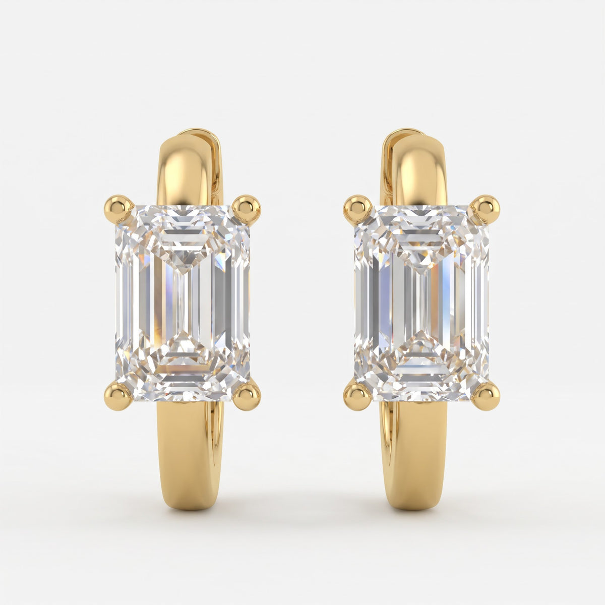 Modern Emerald Cut Diamond Huggie Hoops Earrings