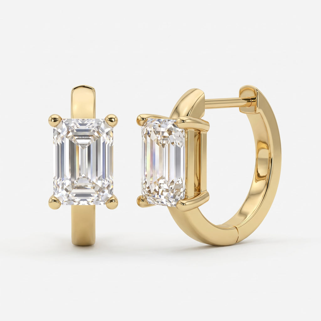 Modern Emerald Cut Diamond Huggie Hoops Earrings