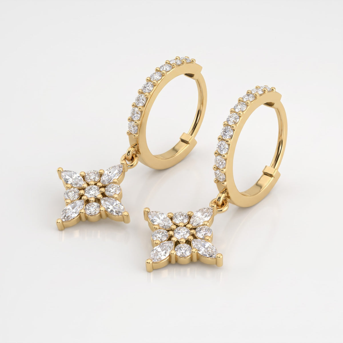 Classic Radiance Round Diamond Floral Drop Hoop Earrings