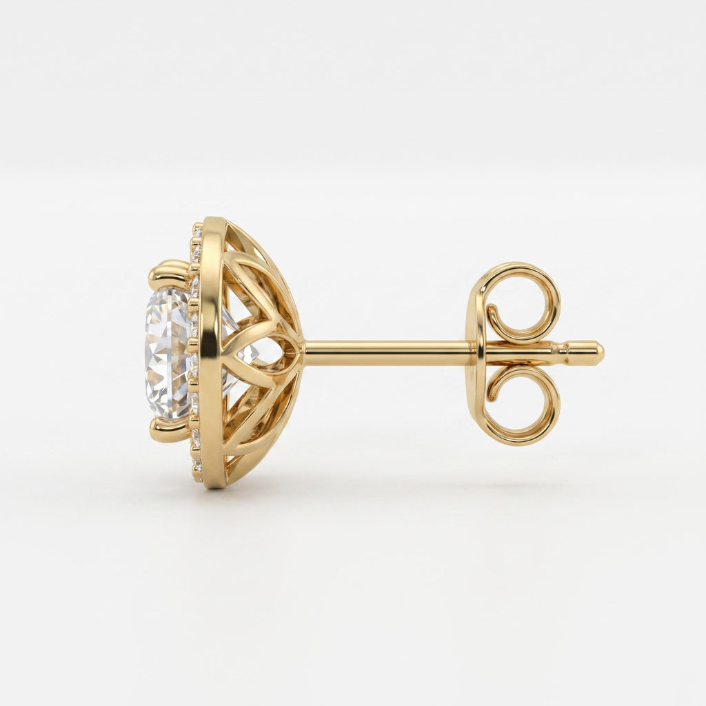 Celestia Aurelia Round Diamond Halo Stud Earrings