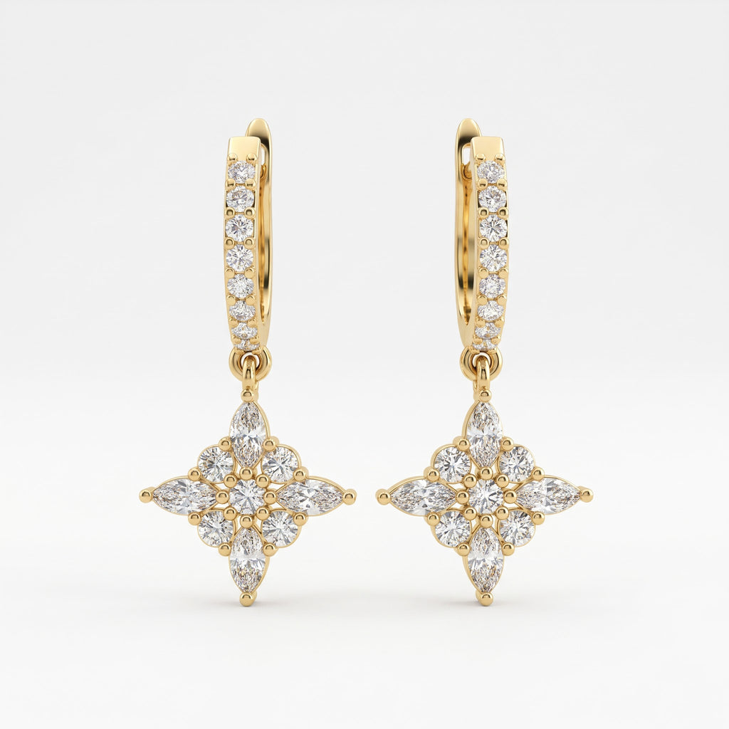 Classic Radiance Round Diamond Floral Drop Hoop Earrings