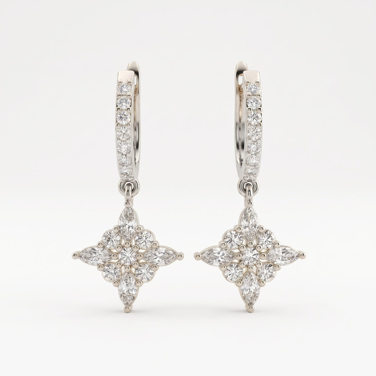 Classic Radiance Round Diamond Floral Drop Hoop Earrings