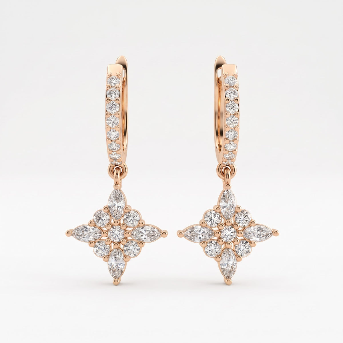 Classic Radiance Round Diamond Floral Drop Hoop Earrings