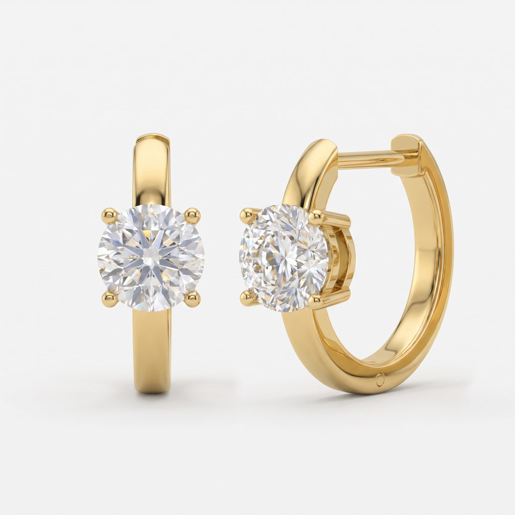 Classic Round Brilliant Diamond Huggie Hoops Earrings