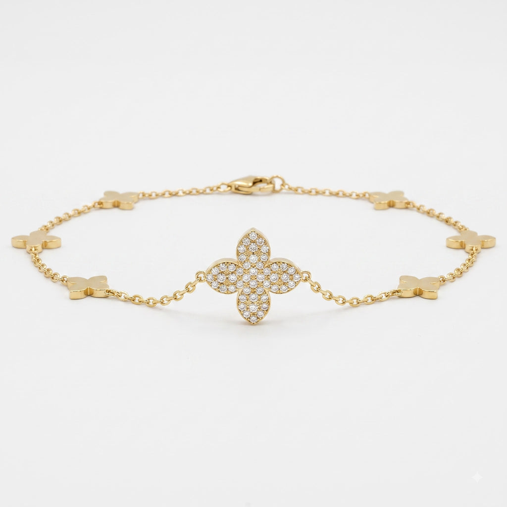 Clover Inspired Four-Leaf Round Diamond Blossom Necklace