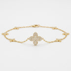Clover Inspired Four-Leaf Round Diamond Blossom Necklace