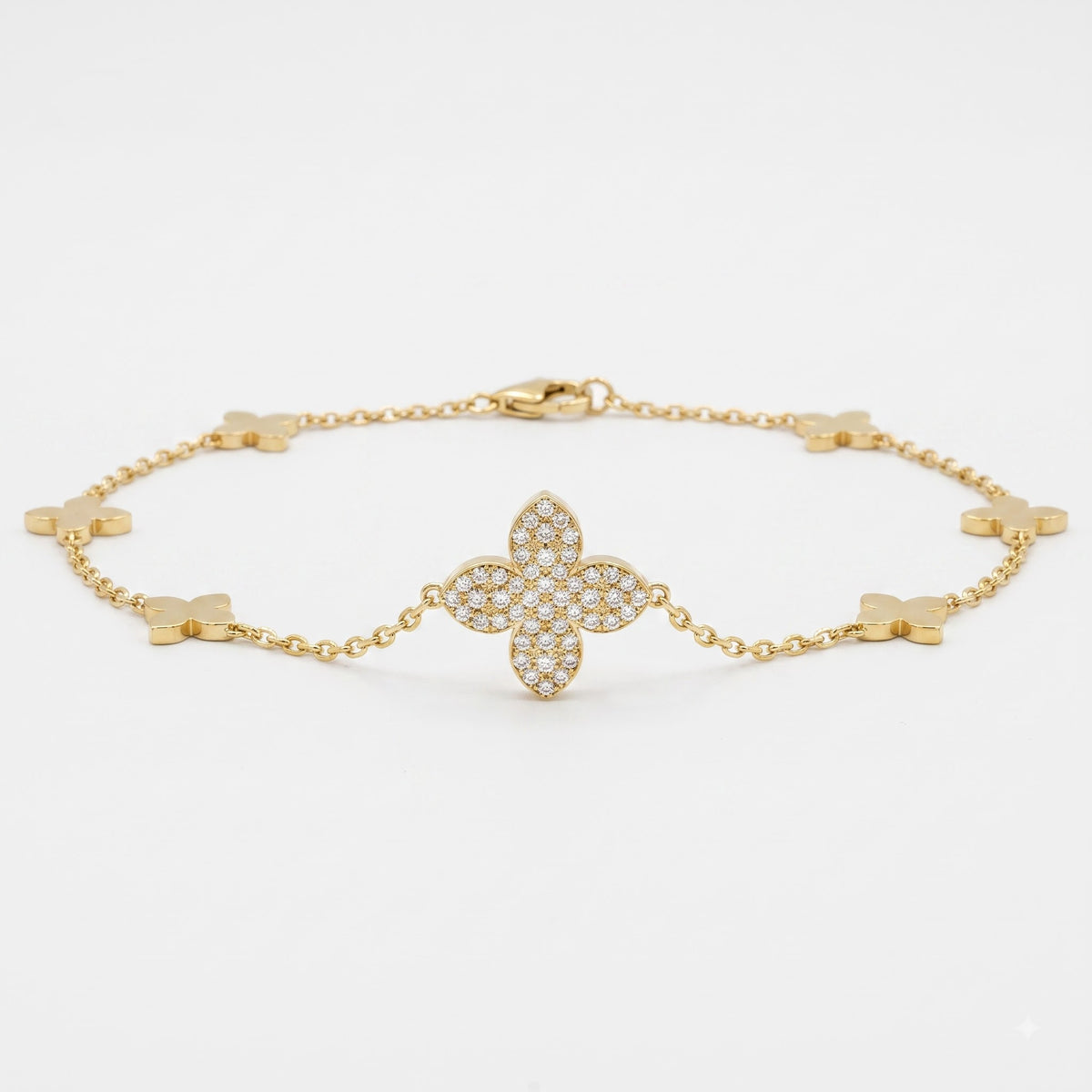 Clover Inspired Four-Leaf Round Diamond Blossom Necklace