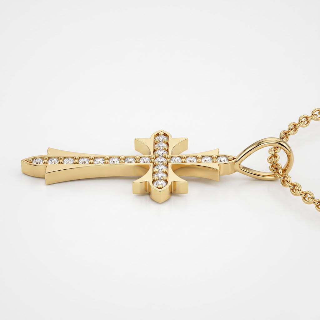 Celestial Radiance Round Diamond Cross Pendant Necklace