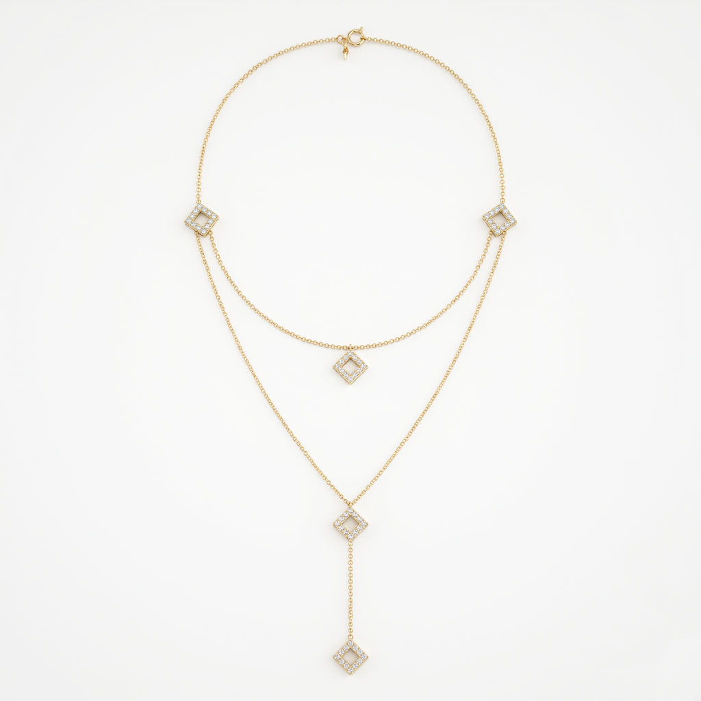 Celestia Luxe Double-Layer Geometric Round Diamond Fashion Necklace