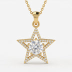 Celestial Sparkle Star Design Round Diamond Pendant Necklace
