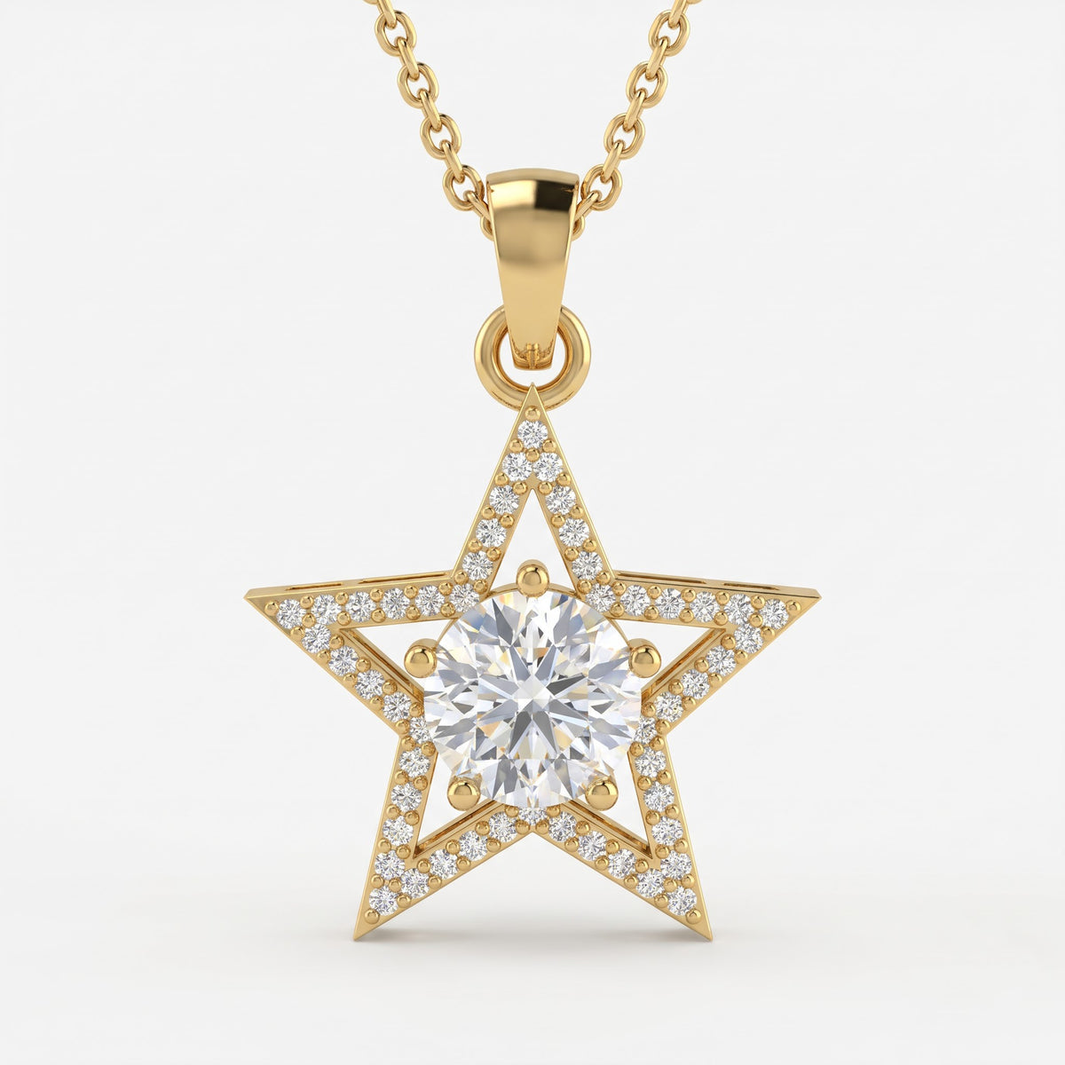 Celestial Sparkle Star Design Round Diamond Pendant Necklace