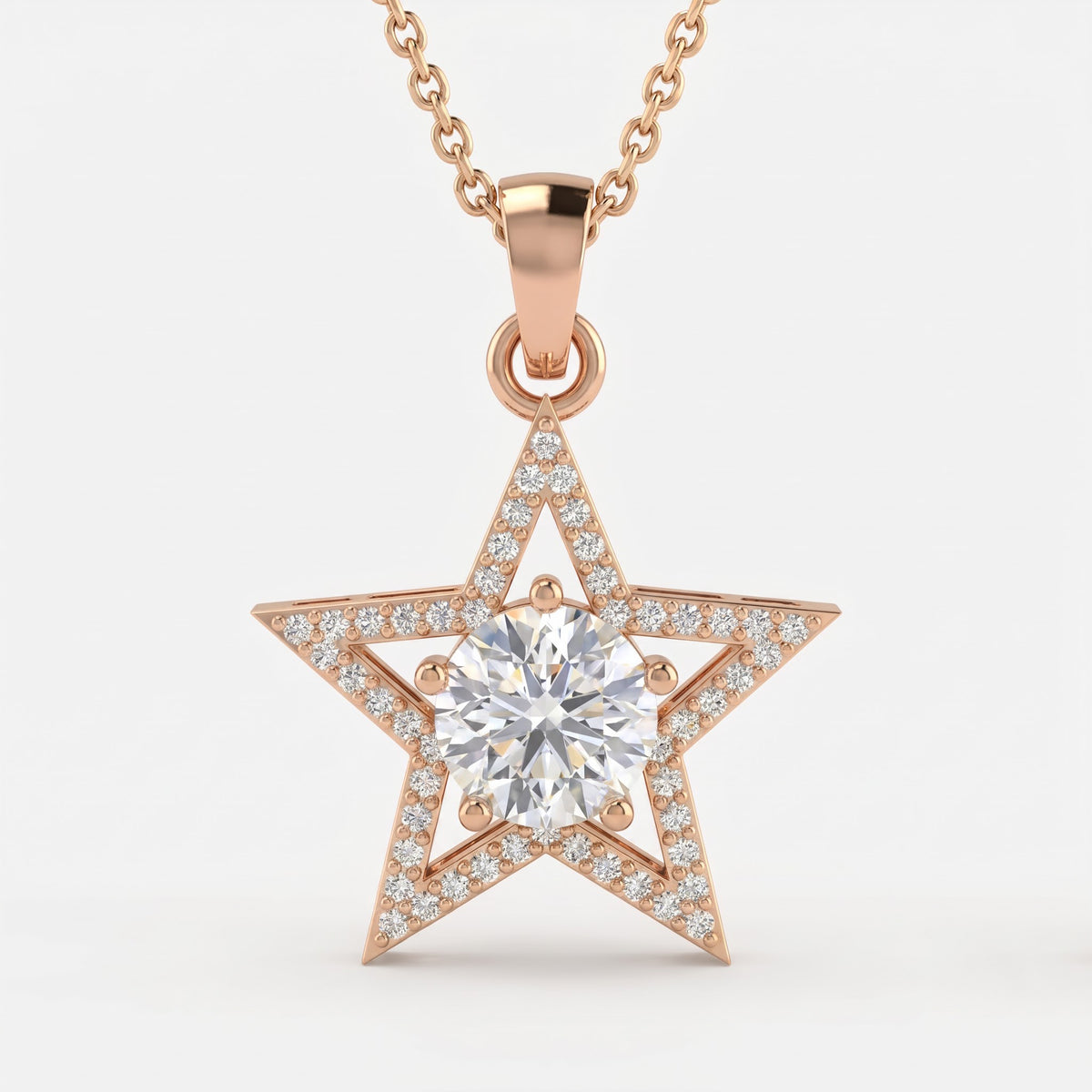 Celestial Sparkle Star Design Round Diamond Pendant Necklace