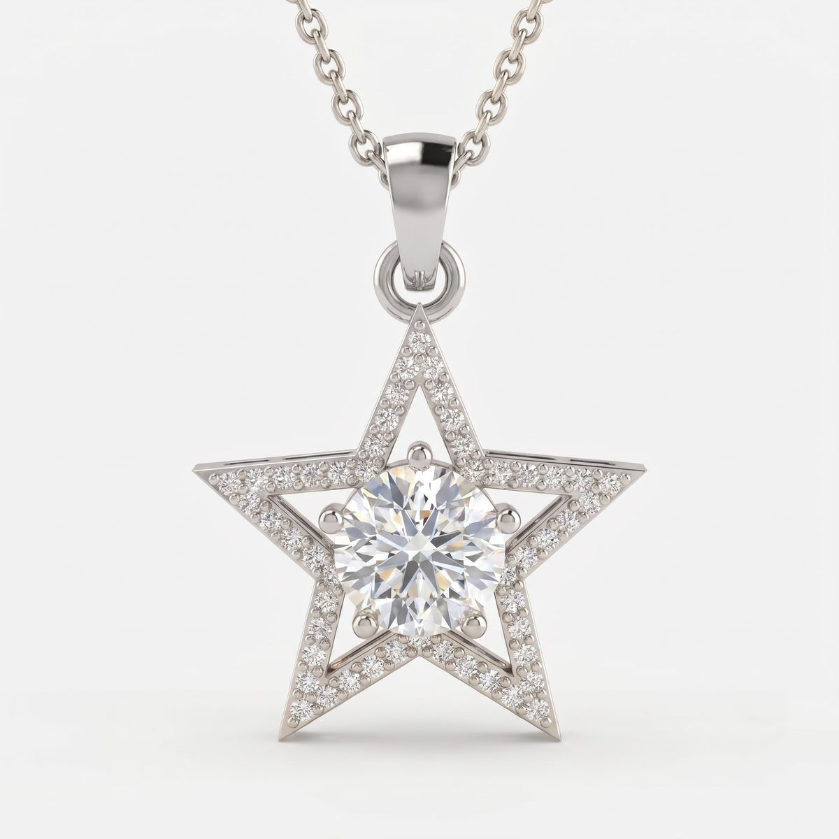 Celestial Sparkle Star Design Round Diamond Pendant Necklace