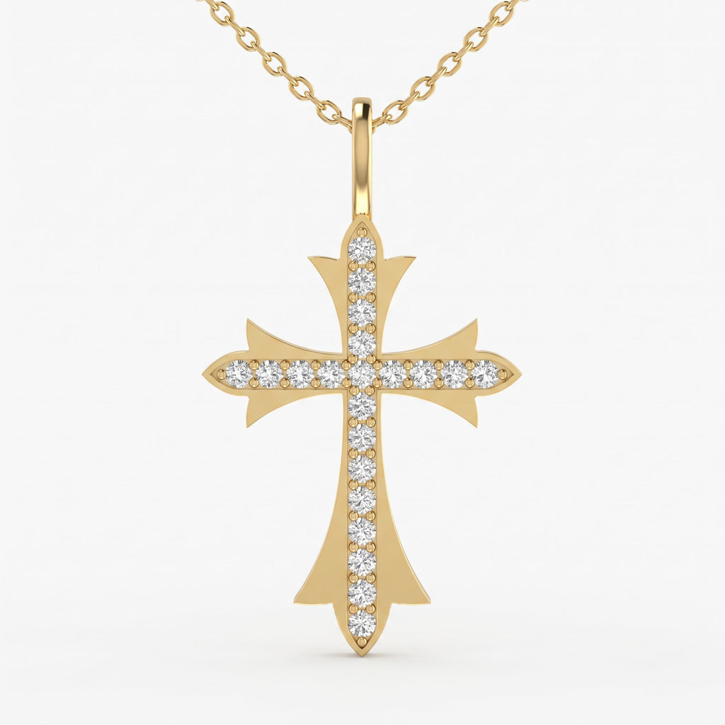 Celestial Radiance Round Diamond Cross Pendant Necklace