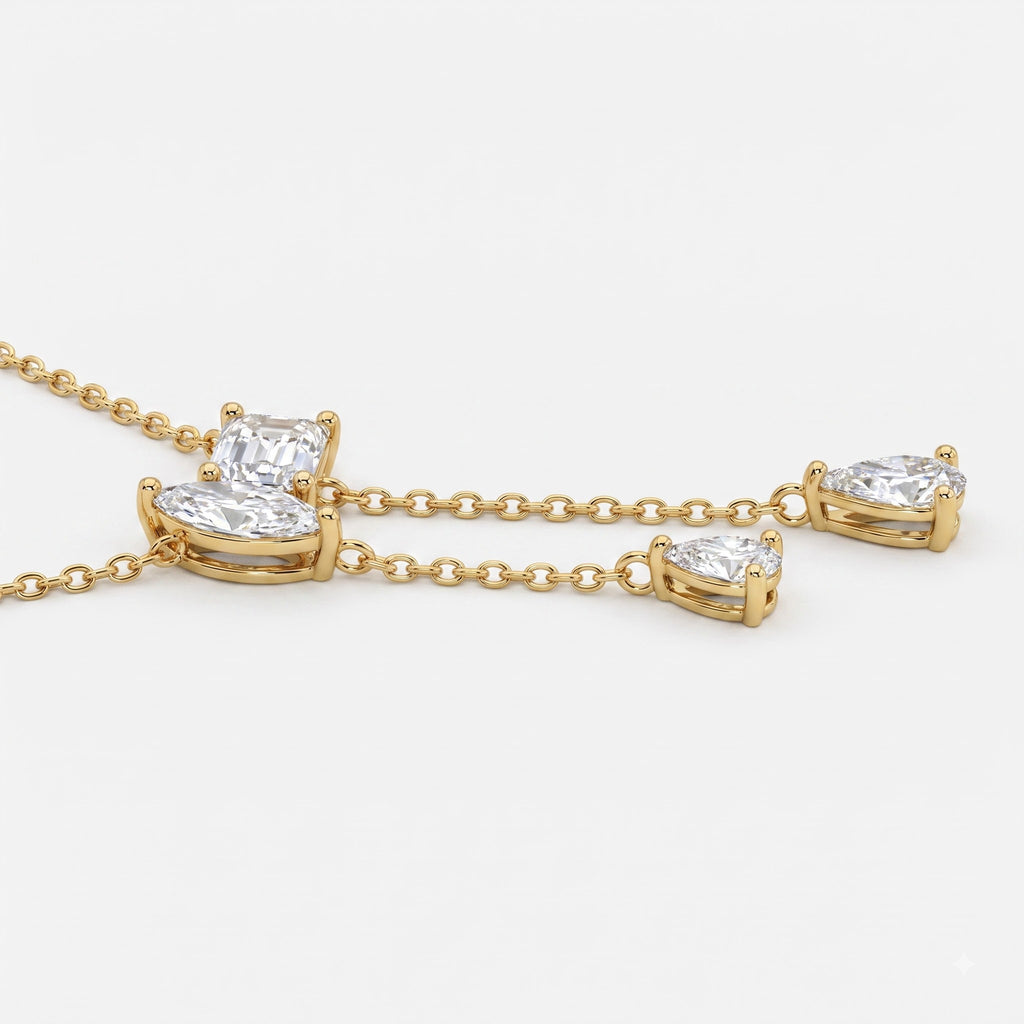 Marquise & Emerald Diamond Asymmetric Lariat Pendant Necklace