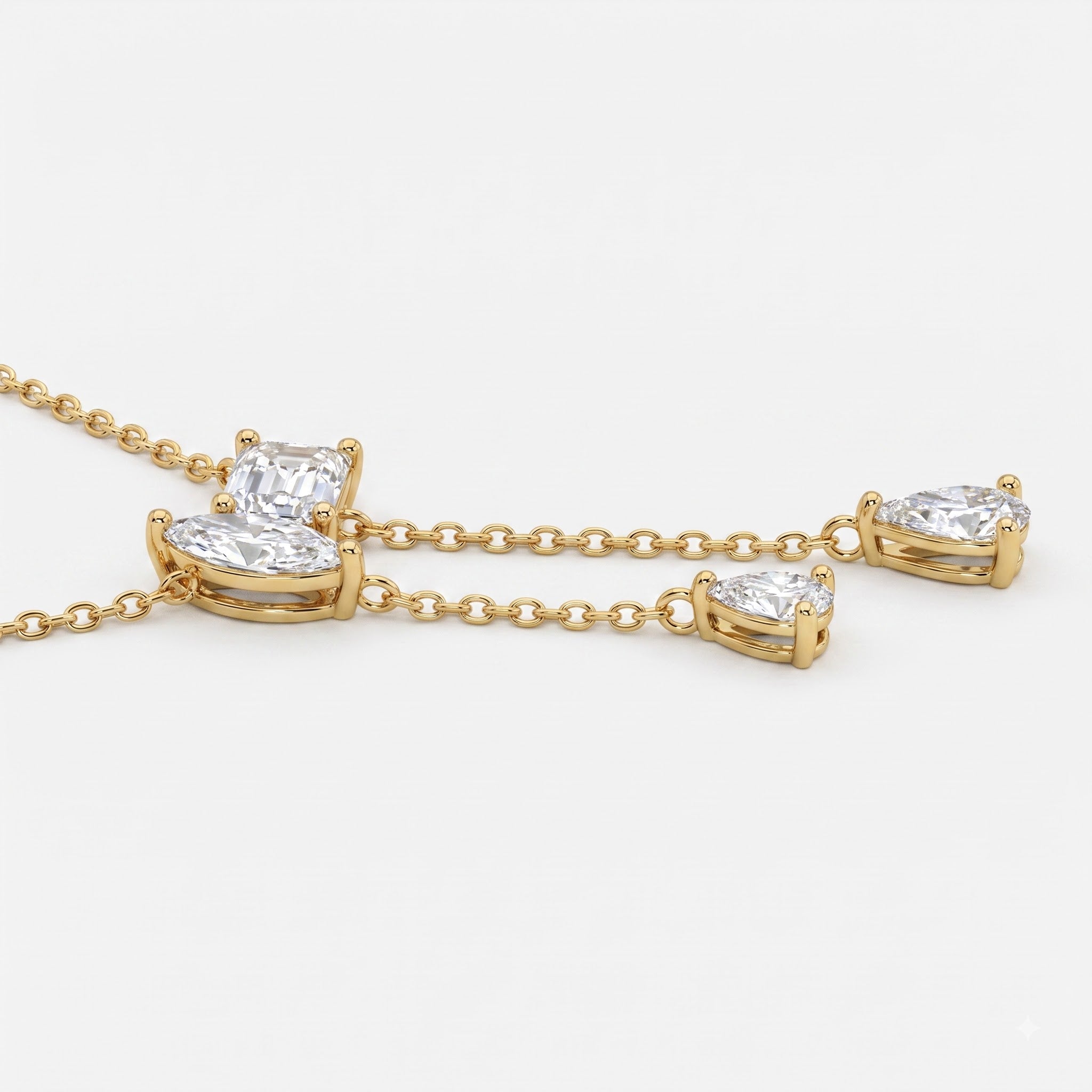 Marquise & Emerald Diamond Asymmetric Lariat Pendant Necklace