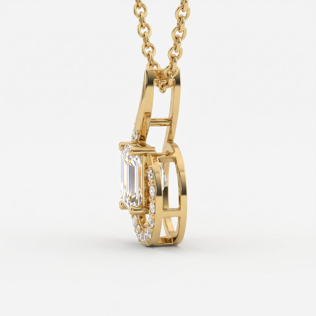 Celestial Embrace Emerald Cut Diamond Pendant necklace