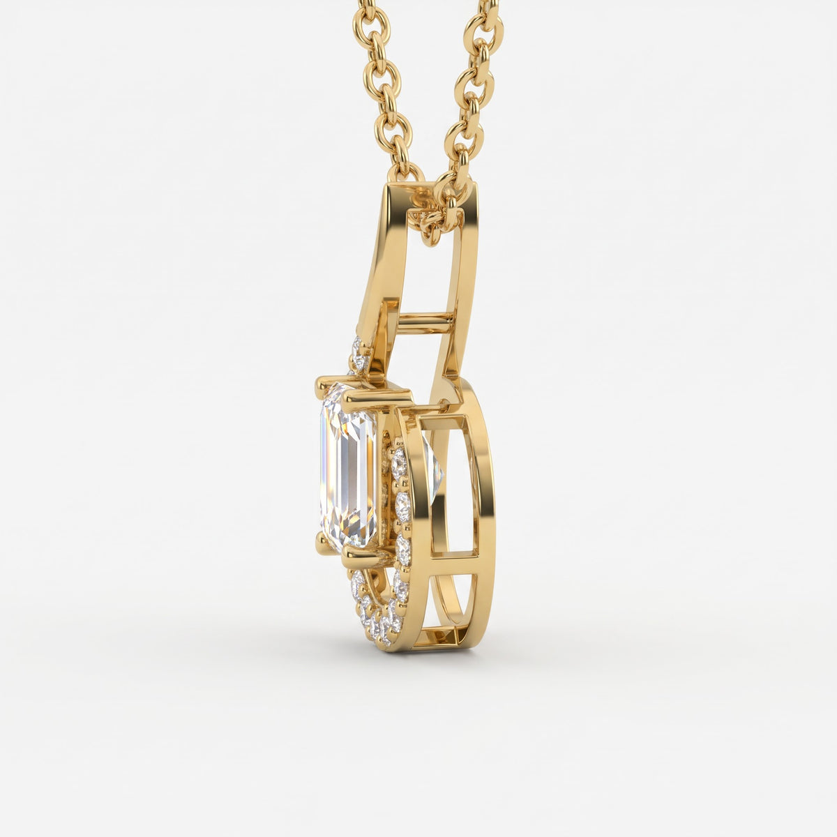 Celestial Embrace Emerald Cut Diamond Pendant necklace